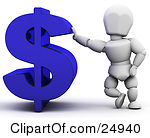 Royalty-free Clip Art: White Character Leaning Against A Blue Dollar Sign Symbol