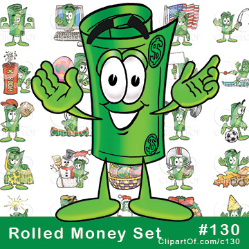 Rolled Money Mascots - Royalty Free Clip Art Collection #130