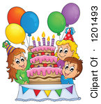 Clipart of a Black and White Retro Birthday Cake and Candles - Royalty ...